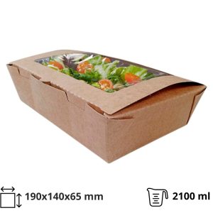 Papirnata posuda s prozorom 2100 ml 190x140x65 mm kraft 50 kom