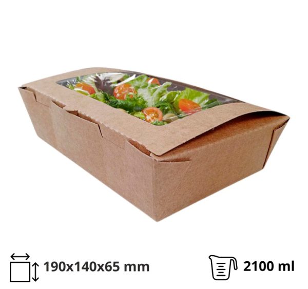 Papirnata posuda s prozorom 2100 ml 190x140x65 mm kraft 50 kom