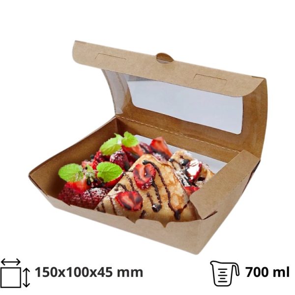 Papirnata posuda s prozorom 700 ml 150x100x45 mm kraft 50 kom