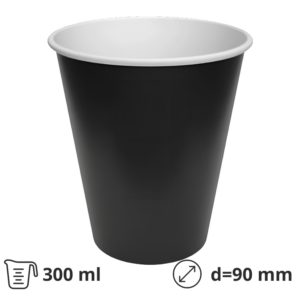 Čaša papirnata 300 (400) ml d=90 mm 1-slojna crna SUP, 50 kom