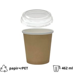Papirnata posuda za juhu za poklopcem 462 ml d=93.5mm kraft (komplet)