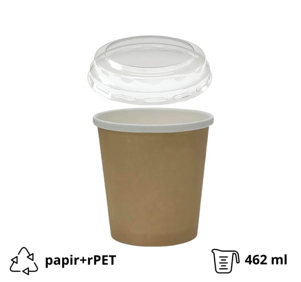 Papirnata posuda za juhu za poklopcem 462 ml d=93.5mm kraft (komplet)