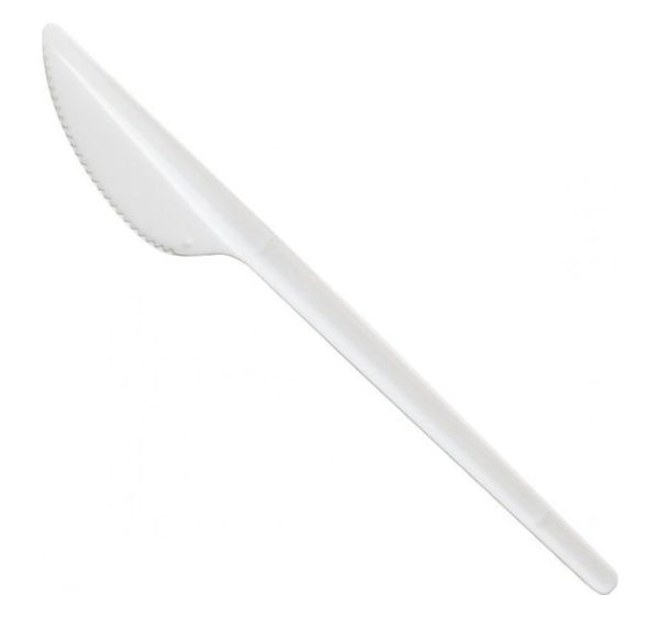 Plastični PS reusable nož  18 cm bijeli 50 kom/pak