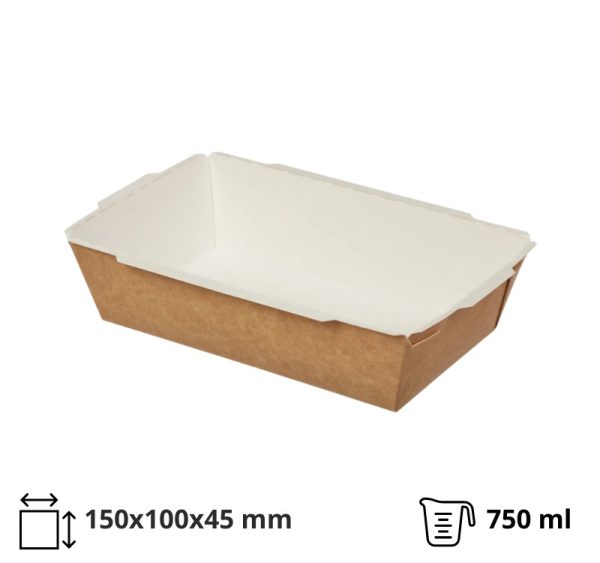 Papirnata posuda 750 ml 150х100х45 mm kraft,  bez poklopca 50 kom