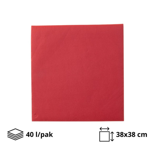 Papirnate salvete 2 sl 38×38 cm crvene 40 l/pak