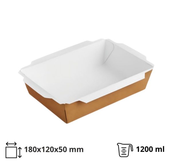 Papirnata posuda 1200 ml 180x120x50 mm kraft, bez poklopca 50 kom