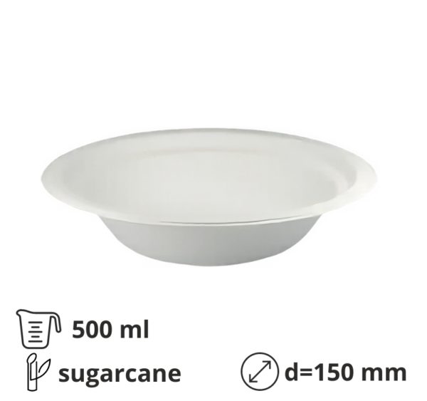 Tanjur BIO (sugarcanes) duboko 500 ml d=150 mm bijela 50 kom