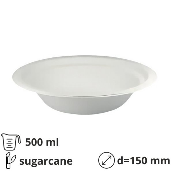 Tanjur BIO (sugarcanes) duboko 500 ml d=150 mm bijela 50 kom