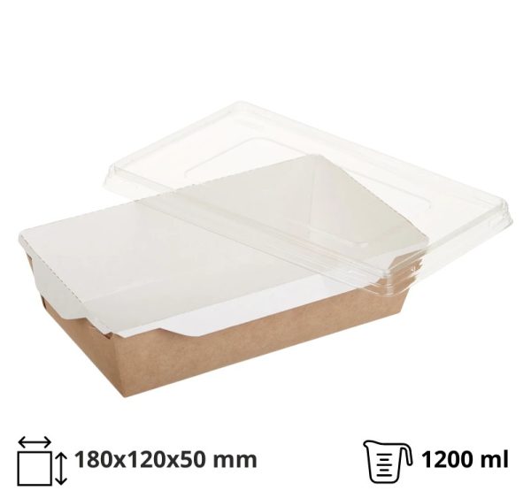 Papirnata posuda 1200 ml 180x120x50 mm kraft za poklopcem, 100 kom