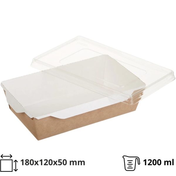 Papirnata posuda 1200 ml 180x120x50 mm kraft za poklopcem, 100 kom