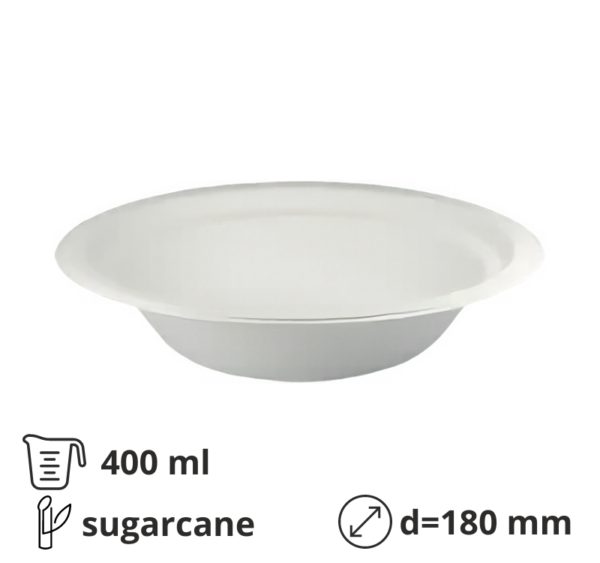 Tanjur BIO (sugarcanes) duboko 400 ml d=180 mm bijela 50 kom