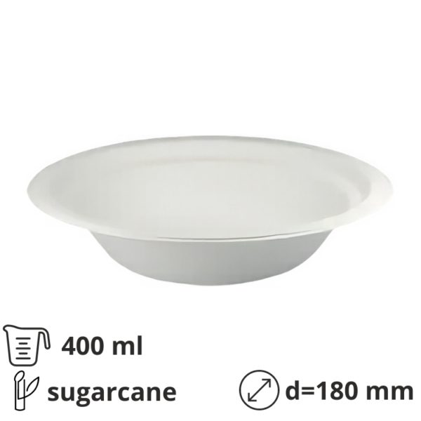 Tanjur BIO (sugarcanes) duboko 400 ml d=180 mm bijela 50 kom