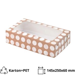 Kutija za desert s prozorom od 145х250х60 mm točkice (poklopac+dno), 5 kom