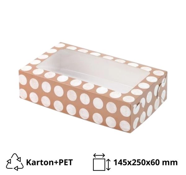 Kutija za desert s prozorom od 145х250х60 mm točkice (poklopac+dno), 5 kom