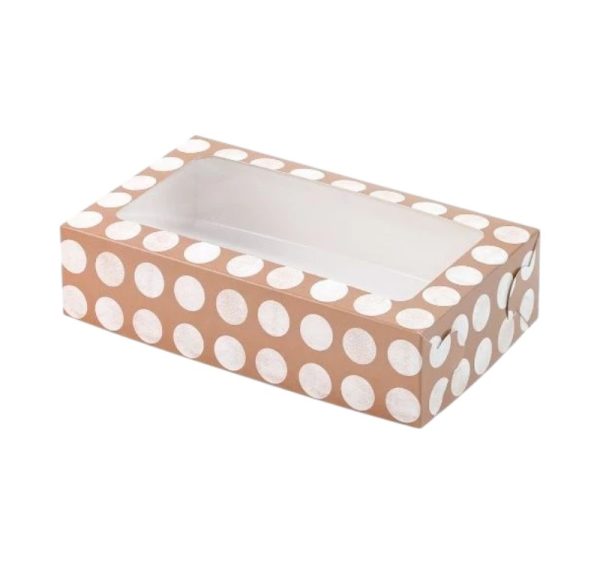Kutija za desert s prozorom od 145х250х60 mm točkice (poklopac+dno), 5 kom