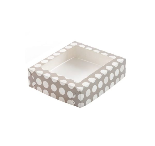 Kutija za desert s prozorom 195х225х60 mm, sive točkice (poklopac) + 83551 (5 kom/pak)