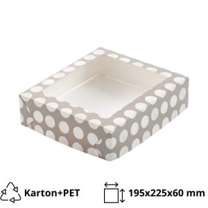 Kutija za desert s prozorom 195х225х60 mm, sive točkice (poklopac+dno), 20 kom, komplet