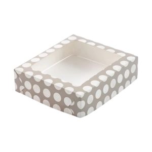 Kutija za desert s prozorom 195х225х60 mm, sive točkice (poklopac+dno), 20 kom, komplet