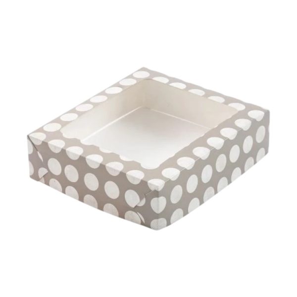Kutija za desert s prozorom 195х225х60 mm, sive točkice (poklopac+dno), 20 kom, komplet