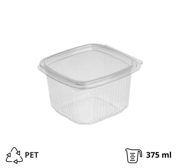 Posuda s ravnim poklopcem PET 375 ml 87x90x65 prozirna [100 kom/pak]
