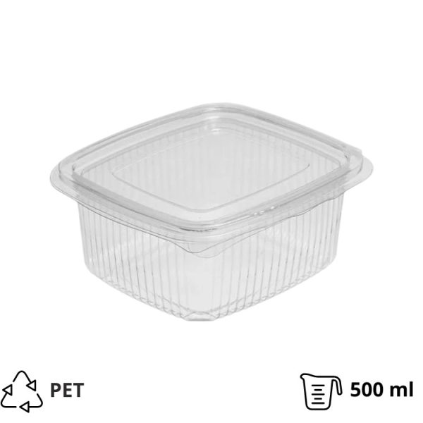 Posuda s ravnim poklopcem PET 500 ml 100x112x55 prozirna [100 kom/pak]