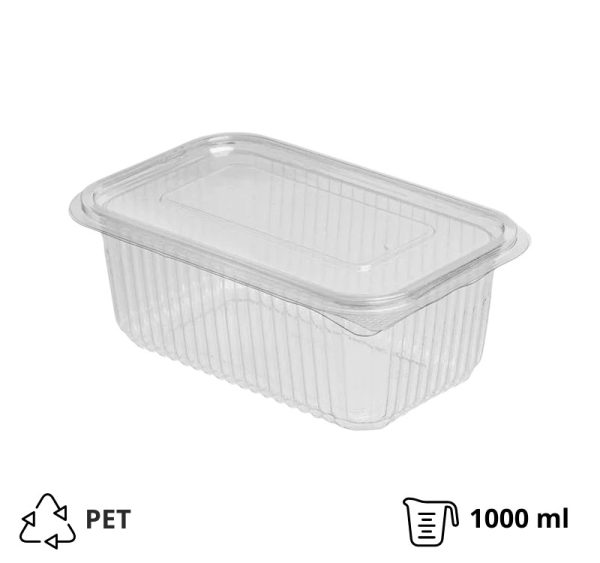 Posuda s ravnim poklopcem PET 1000 ml 172х105х68 prozirna [100 kom/pak]