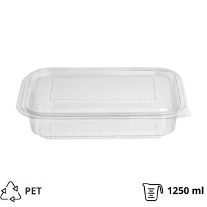 Posuda s ravnim poklopcem PET 1250 ml 212x152x45 prozirna [50 kom/pak]
