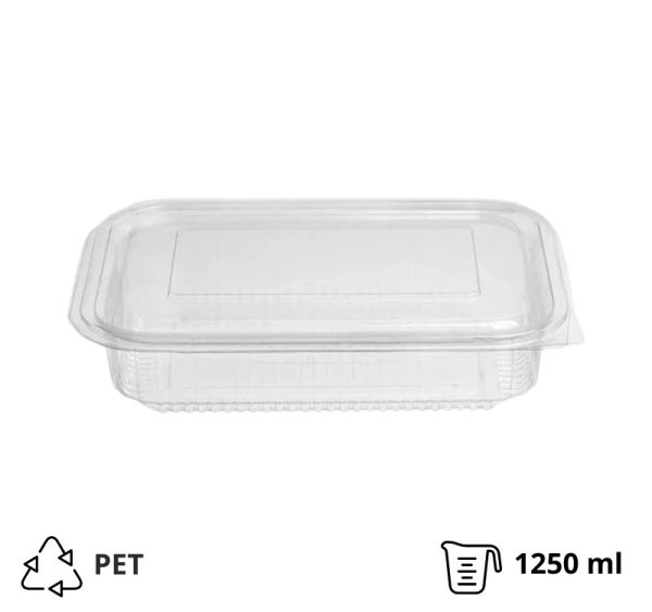 Posuda s ravnim poklopcem PET 1250 ml 212x152x45 prozirna [50 kom/pak]