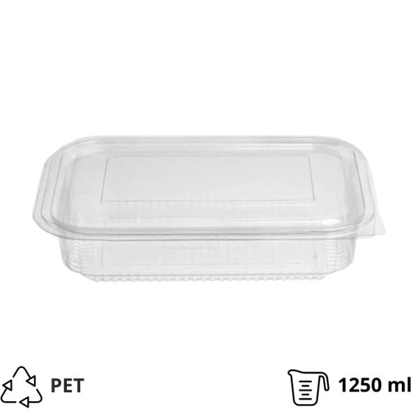 Posuda s ravnim poklopcem PET 1250 ml 212x152x45 prozirna [50 kom/pak]