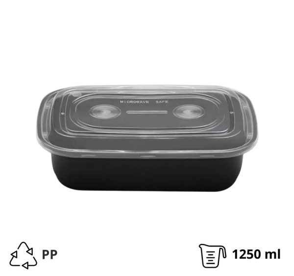 Posuda sa poklopcem PP AMERICAN STYLE 1250 ml 217x146x64 mm crna [50 kom/pak]