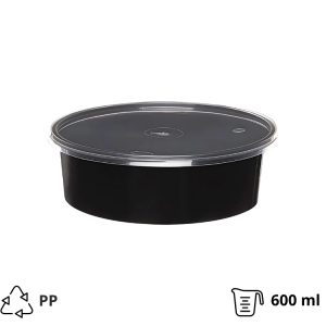 Posuda PP 600 ml d=145 mm h=46 mm crna s poklopcem [50 kom/pak]