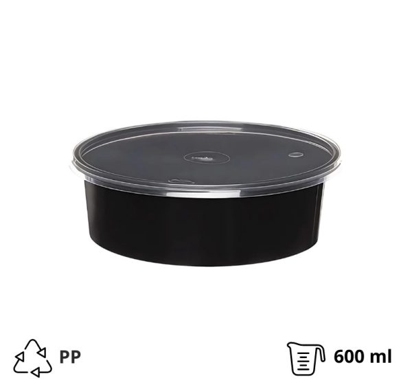 Posuda PP 600 ml d=145 mm h=46 mm crna s poklopcem [50 kom/pak]