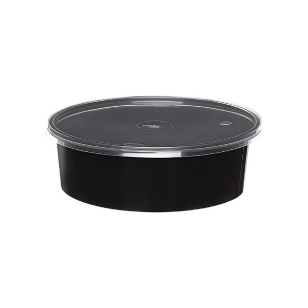 Posuda PP 600 ml d=145 mm h=46 mm crna s poklopcem [50 kom/pak]