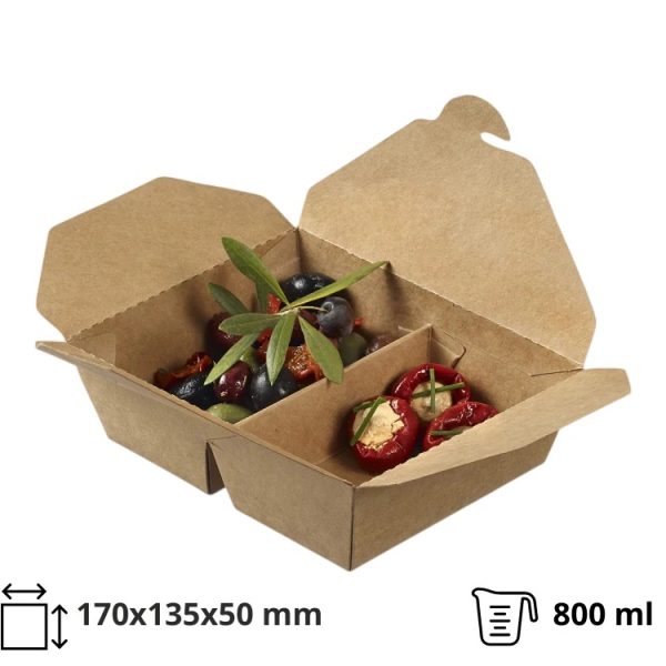 Papirnata posuda sa separatorom 800ml 170x135x50 mm dvostrani kraft 50 kom