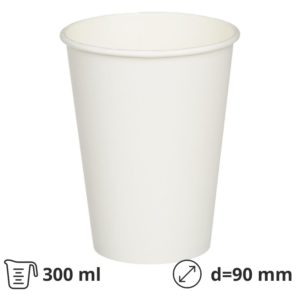 Čaša papirnata 300 (340) ml d=90 mm 1-slojna bijela SUP, 50 kom