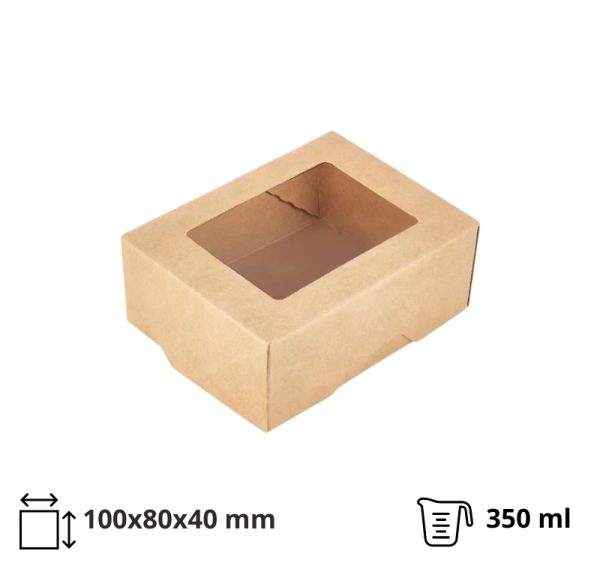 Papirnata posuda s prozorom 350 ml 100x80x40 mm kraft 25 kom