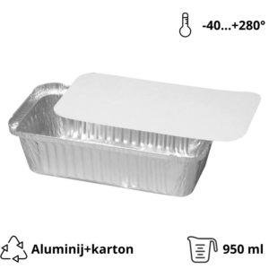 Alu posuda za poklopcem 950 ml 225x113x58 mm, komplet, 100 kom