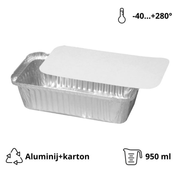 Alu posuda za poklopcem 950 ml 225x113x58 mm, komplet, 100 kom