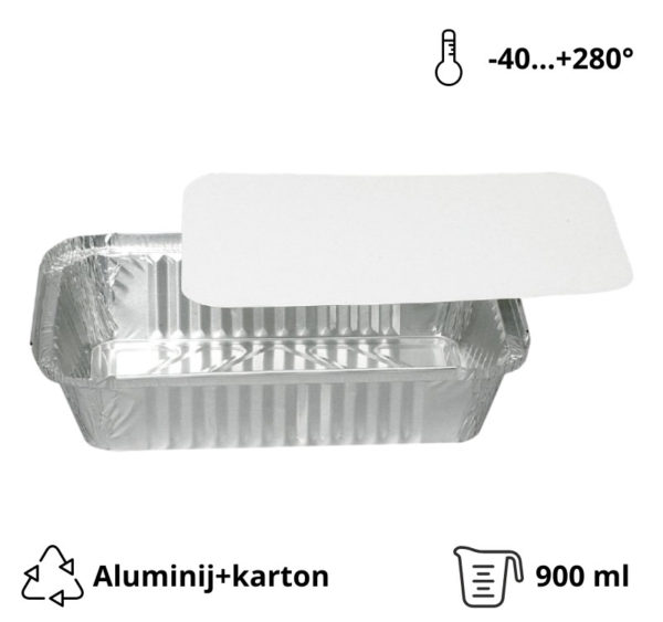 Alu posuda za poklopcem 900 ml 212x147x48 mm, komplet, 100 kom