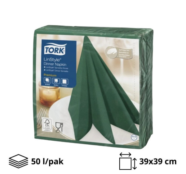Salvete za večeru Tork Premium Linstyle® 39×39 cm, 50 l/pak, borova zelena