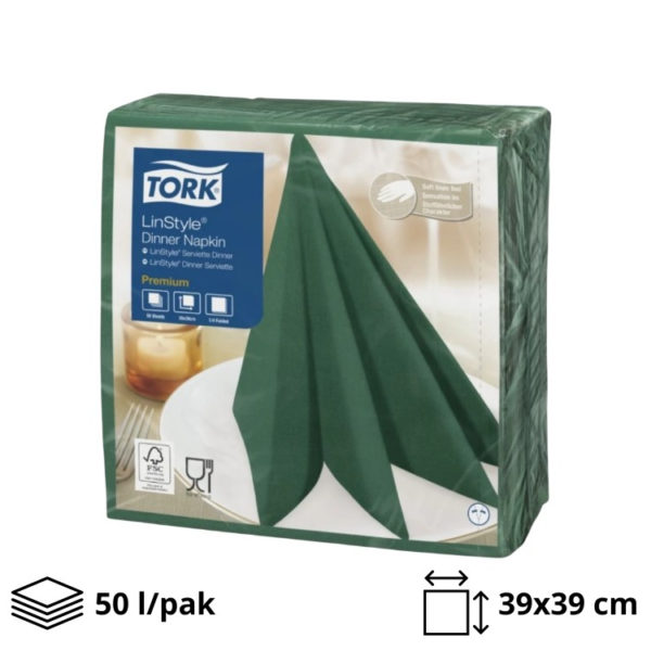 Salvete za večeru Tork Premium Linstyle® 39×39 cm, 50 l/pak, borova zelena