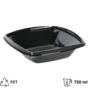 Posuda PET 750 ml 185x185x45 črna, bez poklopca [50 kom/pak]