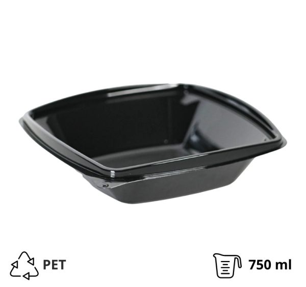 Posuda PET 750 ml 185x185x45 črna, bez poklopca [50 kom/pak]