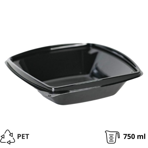 Posuda PET 750 ml 185x185x45 črna, bez poklopca [50 kom/pak]