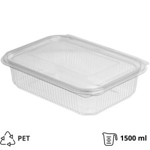 Posuda s ravnim poklopcem PET 1500 ml 230x165x60 prozirna [50 kom/pak]