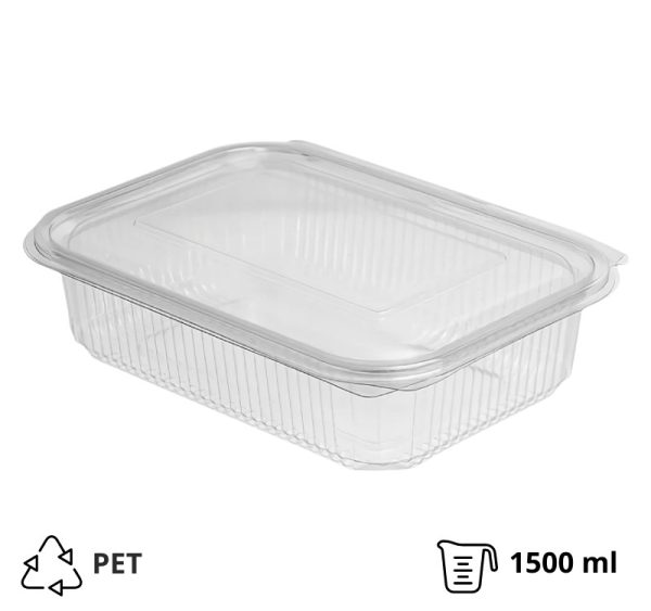 Posuda s ravnim poklopcem PET 1500 ml 230x165x60 prozirna [50 kom/pak]