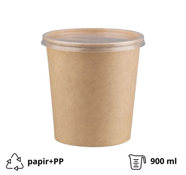 Papirnata posuda za poklopcem 900 ml d=115 mm h=135 mm, kraft, komplet, 50 kom