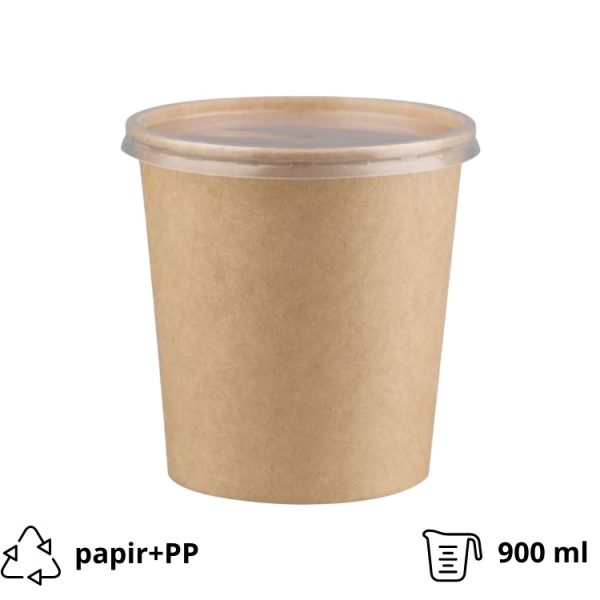 Papirnata posuda za poklopcem 900 ml d=115 mm h=135 mm, kraft, komplet, 50 kom