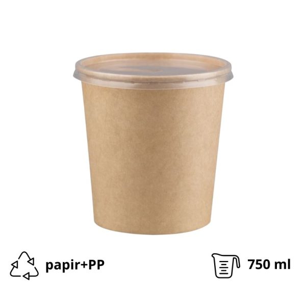 Papirnata posuda za poklopcem 750 ml d=115 mm h=116 mm, kraft, komplet, 50 kom