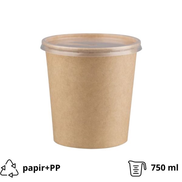 Papirnata posuda za poklopcem 750 ml d=115 mm h=116 mm, kraft, komplet, 50 kom